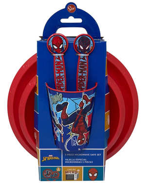 Set Pappa 5 Pezzi Spiderman MARVEL in Plastica Riutilizzabile Piatti Bicchiere Posate Bpa Free - St83500