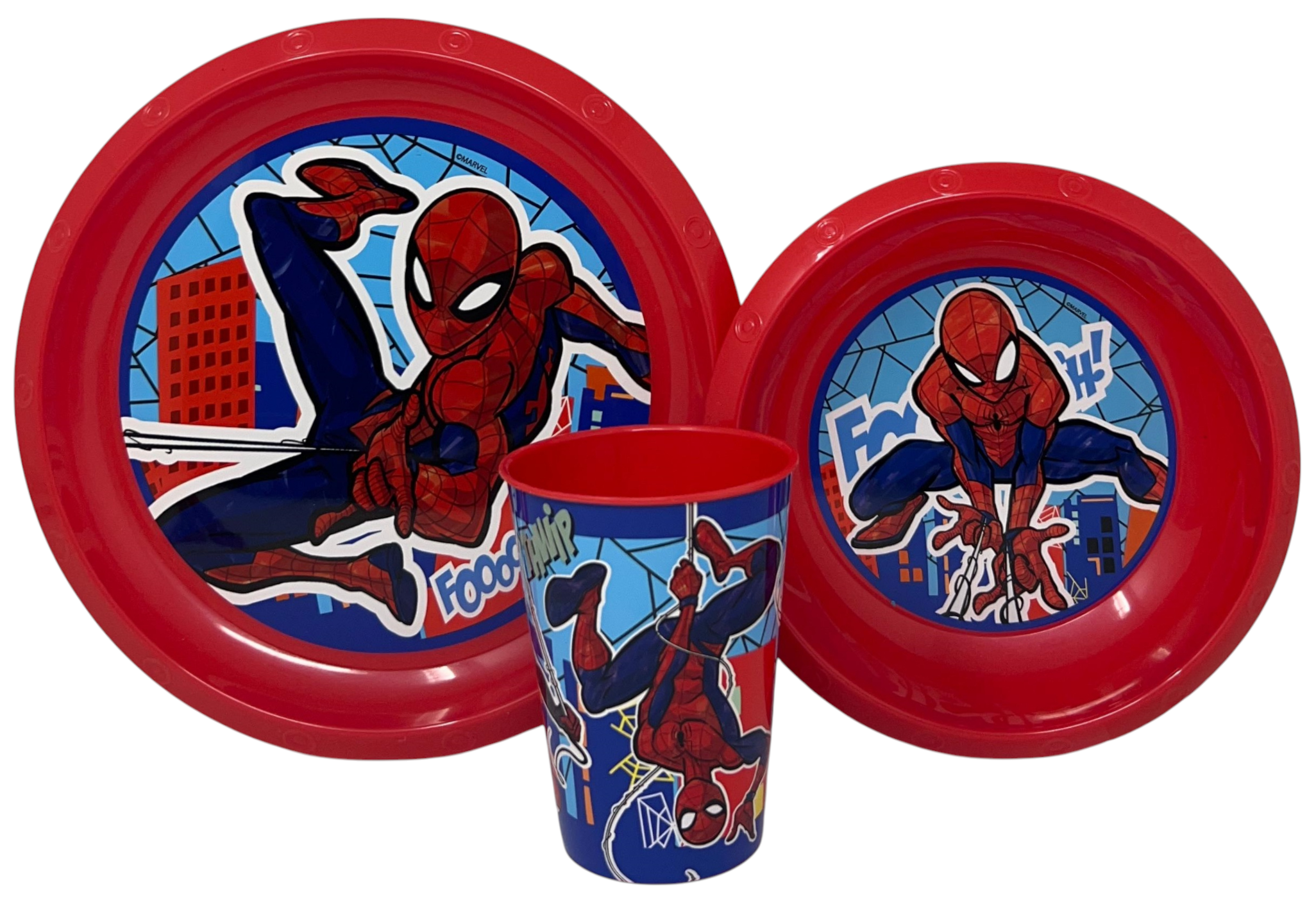Set Pappa 5 Pezzi Spiderman MARVEL in Plastica Riutilizzabile Piatti Bicchiere Posate Bpa Free - St83500