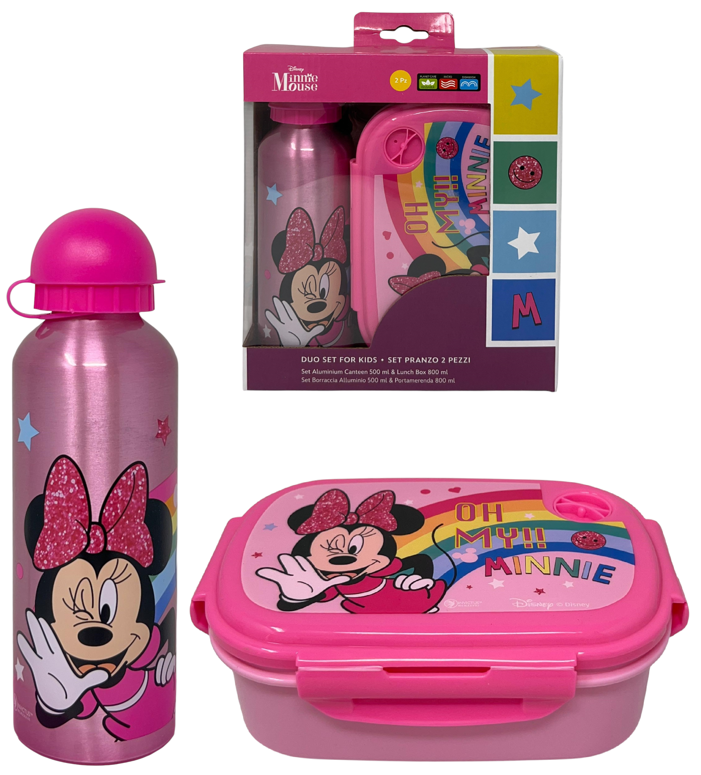 Set Pranzo Minnie DISNEY Borraccia in Alluminio e Portamerenda in Plastica Riutilizzabile - 35360
