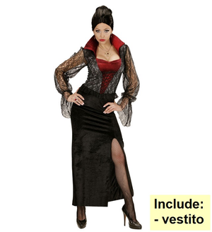 Costume Vampiressa Donna Abito Elegante in Pizzo e Velluto Travestimento Halloween Cosplay - 0404