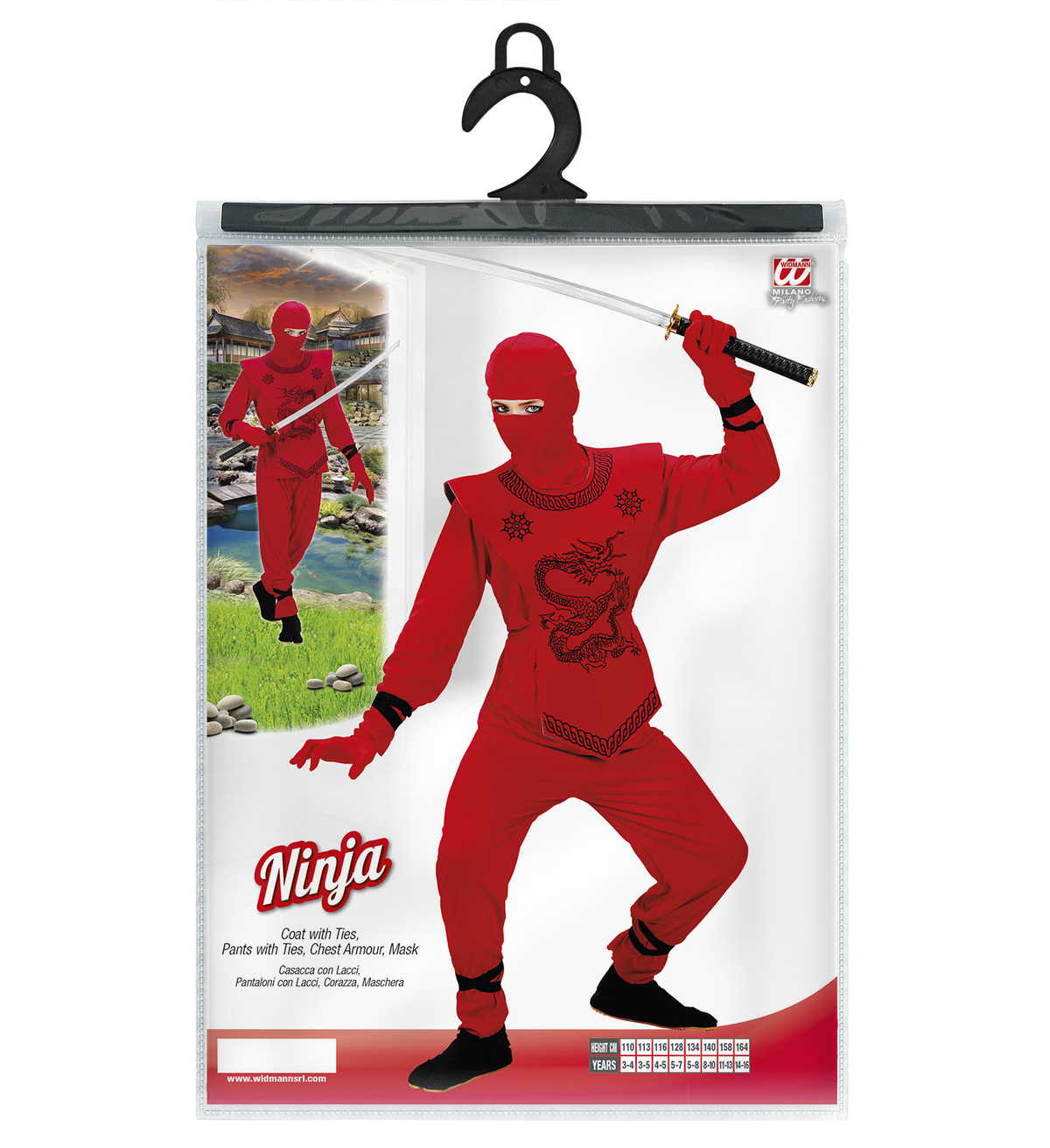 Costume Ninja Rosso Travestimento Carnevale per Bambini Cosplay Feste in Maschera - 7453