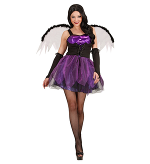 Costume Fatina Gotica Donna Abito con Ali Guanti Lunghi Travestimento Halloween Cosplay - 8982