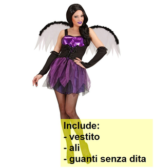 Costume Fatina Gotica Donna Abito con Ali Guanti Lunghi Travestimento Halloween Cosplay - 8982