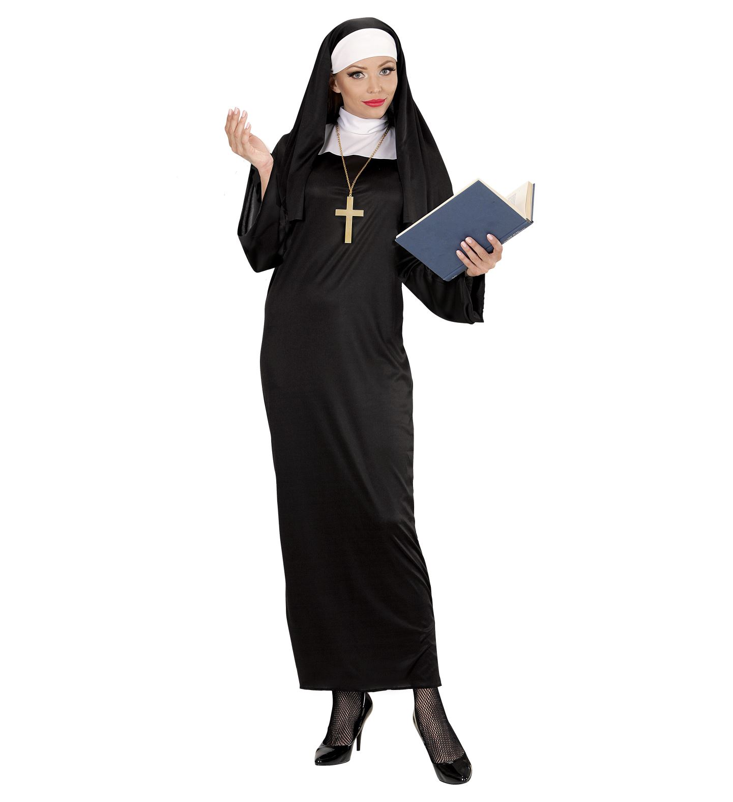 Costume Suora per Adulti Travestimento Carnevale Tunica e Copricapo Cosplay Feste a Tema - 0132