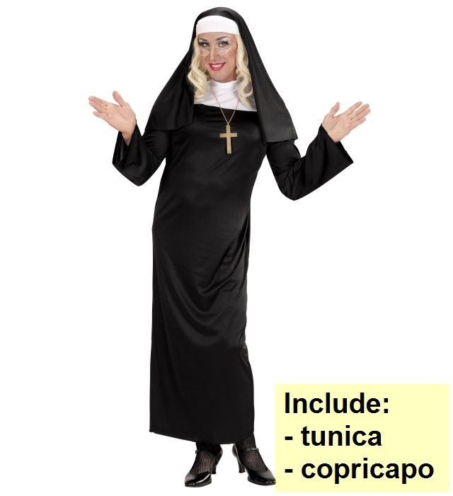 Costume Suora per Adulti Travestimento Carnevale Tunica e Copricapo Cosplay Feste a Tema - 0132