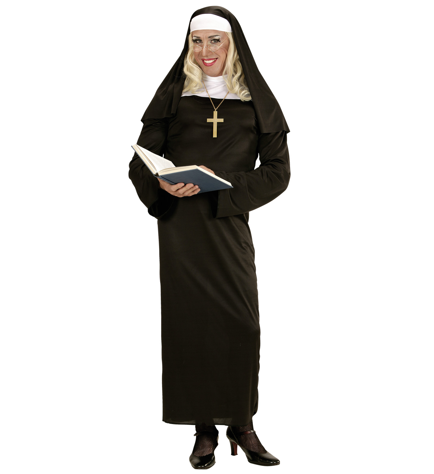 Costume Suora per Adulti Travestimento Carnevale Tunica e Copricapo Cosplay Feste a Tema - 0132
