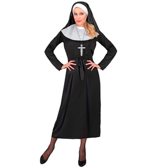 Costume da Suora Donna Travestimento Carnevale Abito Cintura e Copricapo Cosplay Feste a Tema - 2752
