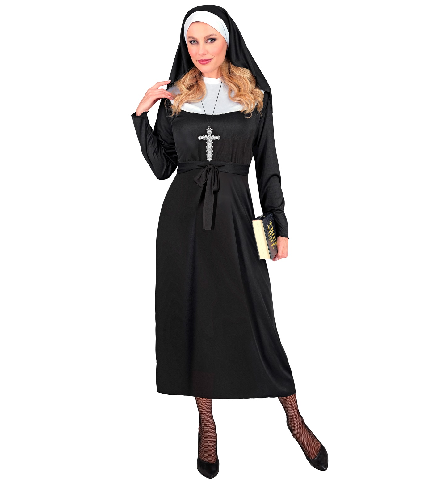 Costume da Suora Donna Travestimento Carnevale Abito Cintura e Copricapo Cosplay Feste a Tema - 2752