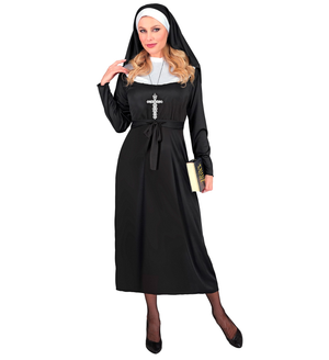 Costume da Suora Donna Travestimento Carnevale Abito Cintura e Copricapo Cosplay Feste a Tema - 2752
