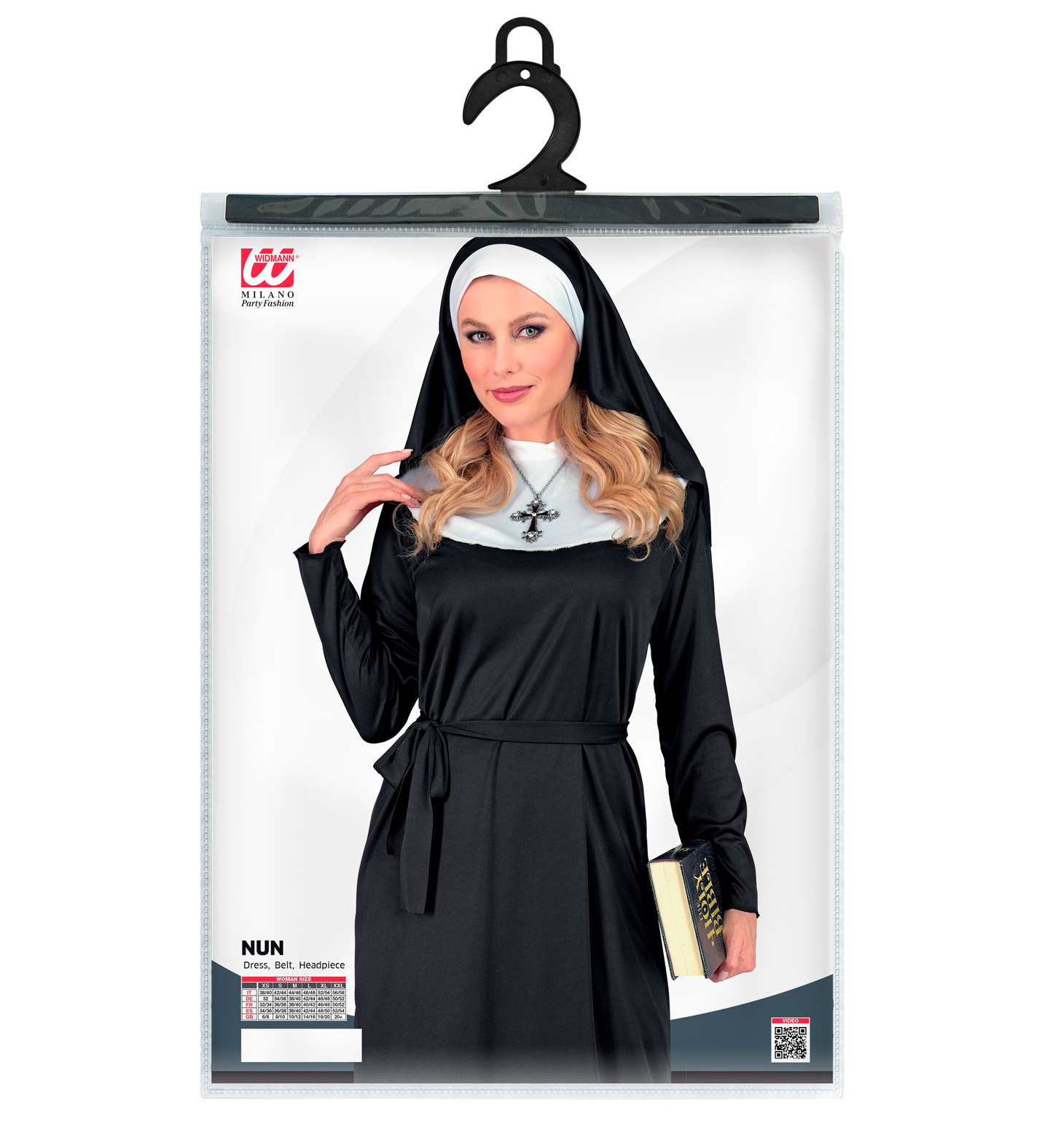 Costume da Suora Donna Travestimento Carnevale Abito Cintura e Copricapo Cosplay Feste a Tema - 2752