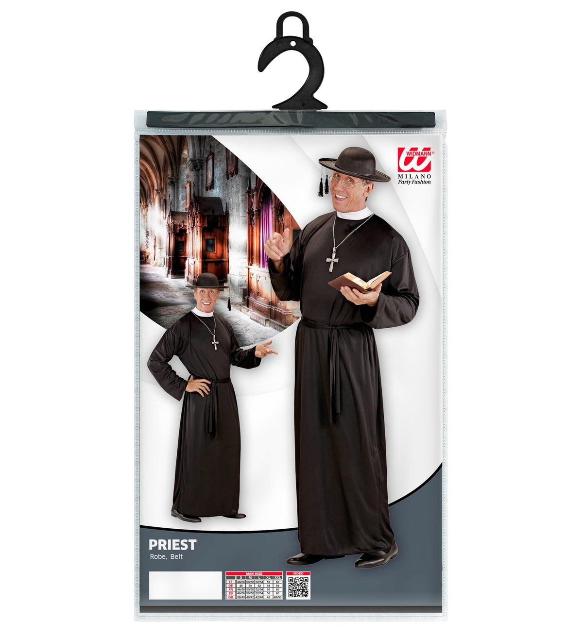 Costume da Prete Uomo Travestimento Carnevale Tunica e Cintura Cosplay Feste a Tema - 3901
