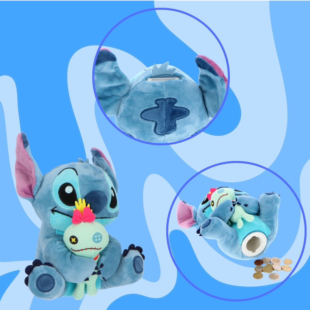 Salvadanaio Peluche Stitch e Scrump 20 CM DISNEY Morbido Pupazzo con Portamonete Interno Dai 3 Anni - Lil36-5407