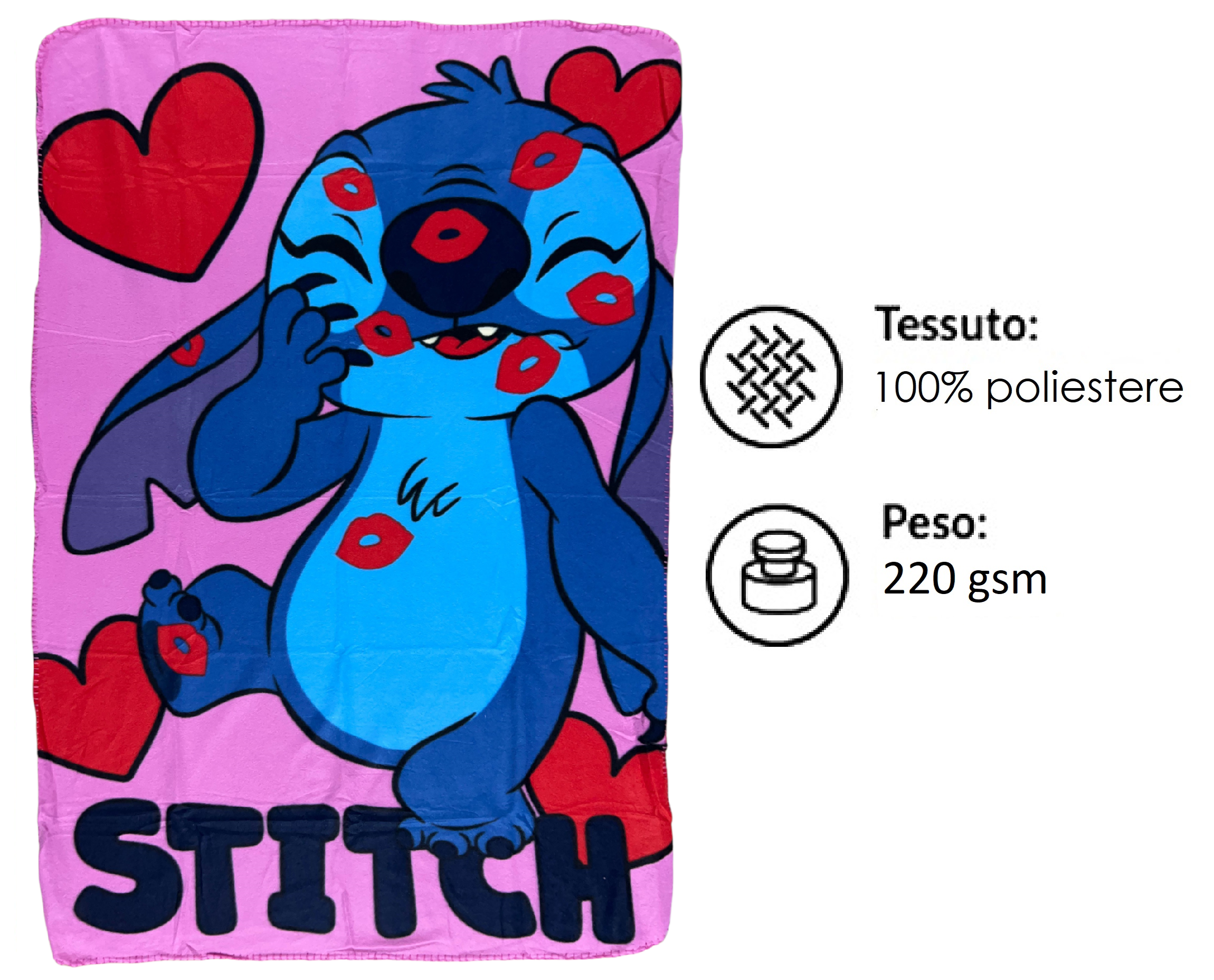 Plaid in Pile Stitch DISNEY Coperta in Morbido Poliestere 100 X 150 CM 210 Gsm - Sti1887