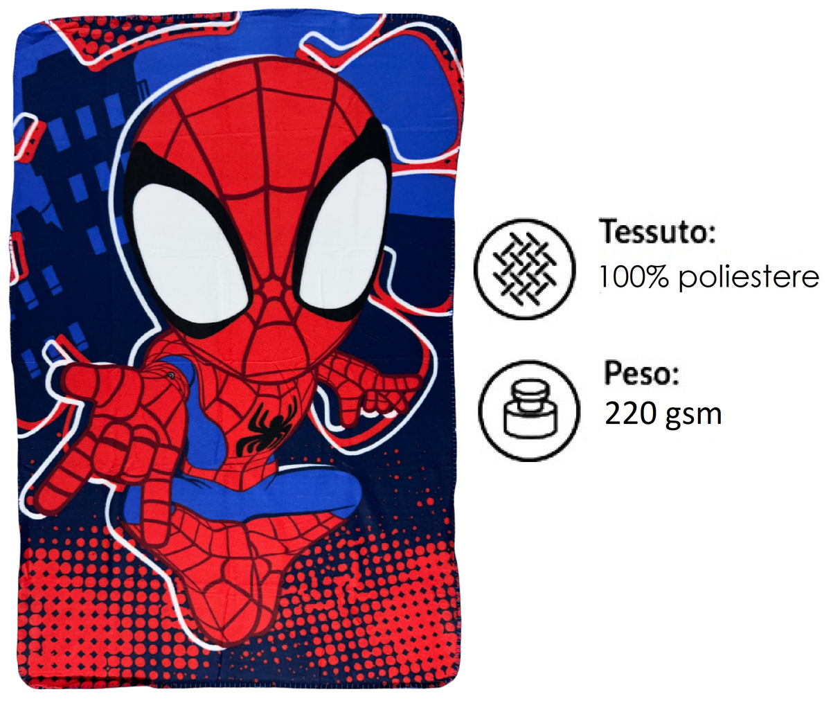 Plaid in Pile Spidey MARVEL Coperta in Morbido Poliestere 100 X 150 CM 210 Gsm - Spm1884