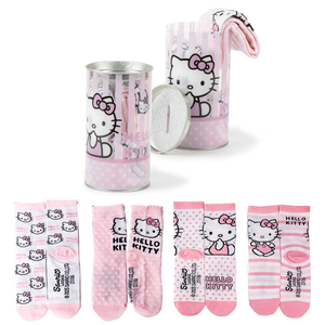 Set Calzini Hello Kitty Sanrio in Misto Cotone 4 Paia in Confezione Salvadanaio - 2973