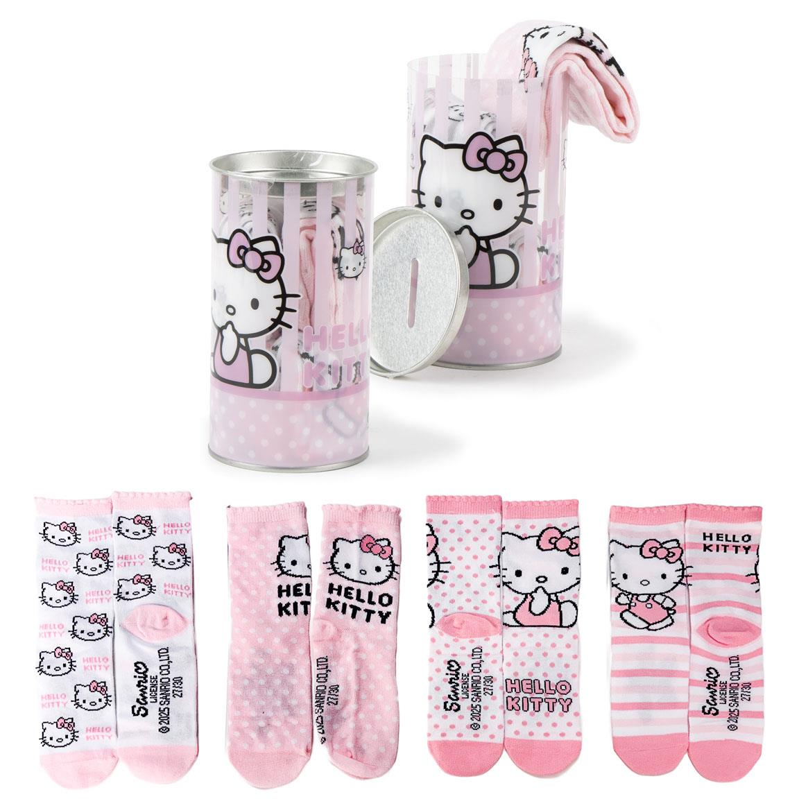 Set Calzini Hello Kitty Sanrio in Misto Cotone 4 Paia in Confezione Salvadanaio - 2973