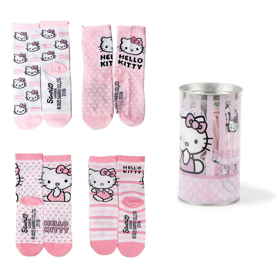 Set Calzini Hello Kitty Sanrio in Misto Cotone 4 Paia in Confezione Salvadanaio - 2973