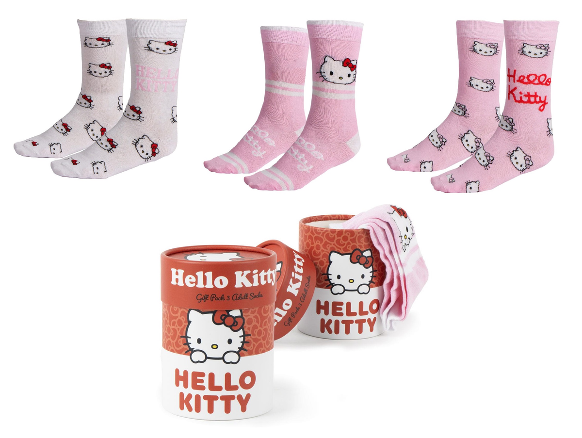 Set Calzini Hello Kitty Sanrio 3 Paia in Misto Cotone Confezione Regalo T.u. 36/43 - 3045