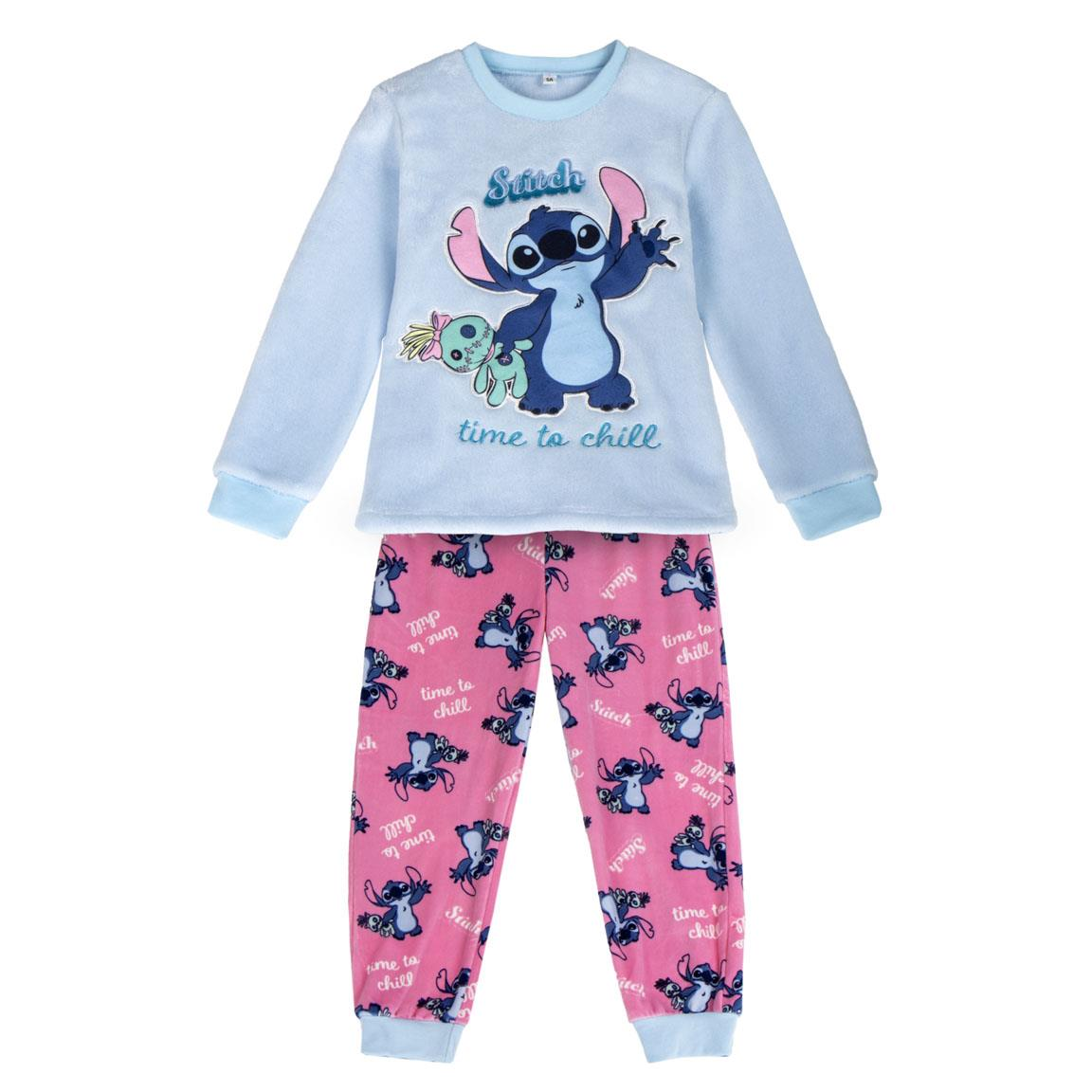 Pigiama Invernale Stitch DISNEY Felpato a Manica Lunga in Pile Corallo con Applicazioni - 2968