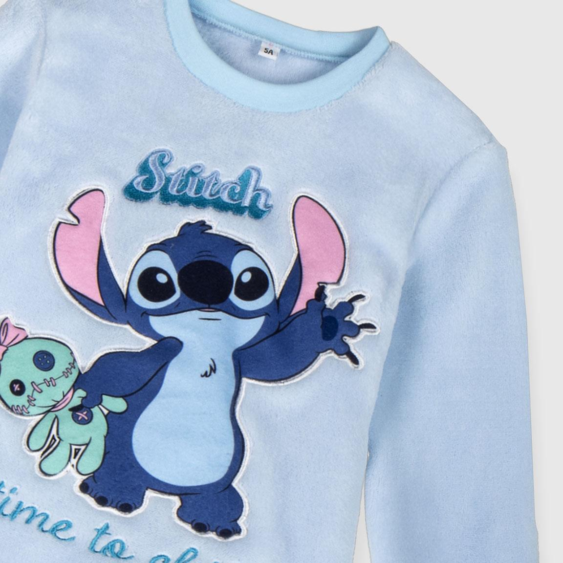 Pigiama Invernale Stitch DISNEY Felpato a Manica Lunga in Pile Corallo con Applicazioni - 2968
