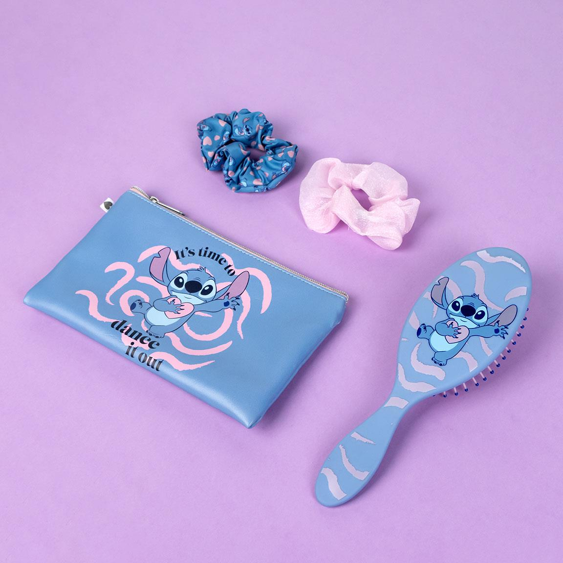 Set Accessori Capelli Stitch DISNEY 4 Pezzi Spazzola Scrunchies Pochette - 2900