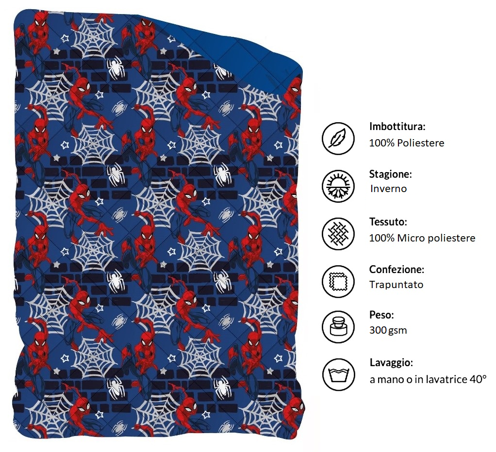 Trapunta Invernale Spiderman MARVEL Piumone 350 Gsm Letto Singolo 170x260 CM - Spi1471
