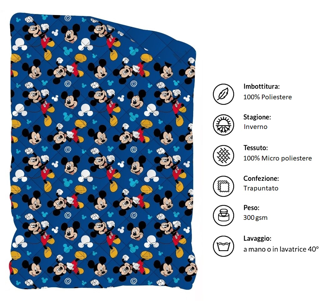 Trapunta Invernale Topolino DISNEY Piumone 300 Gsm Letto Singolo 170x260 CM - Mic1464