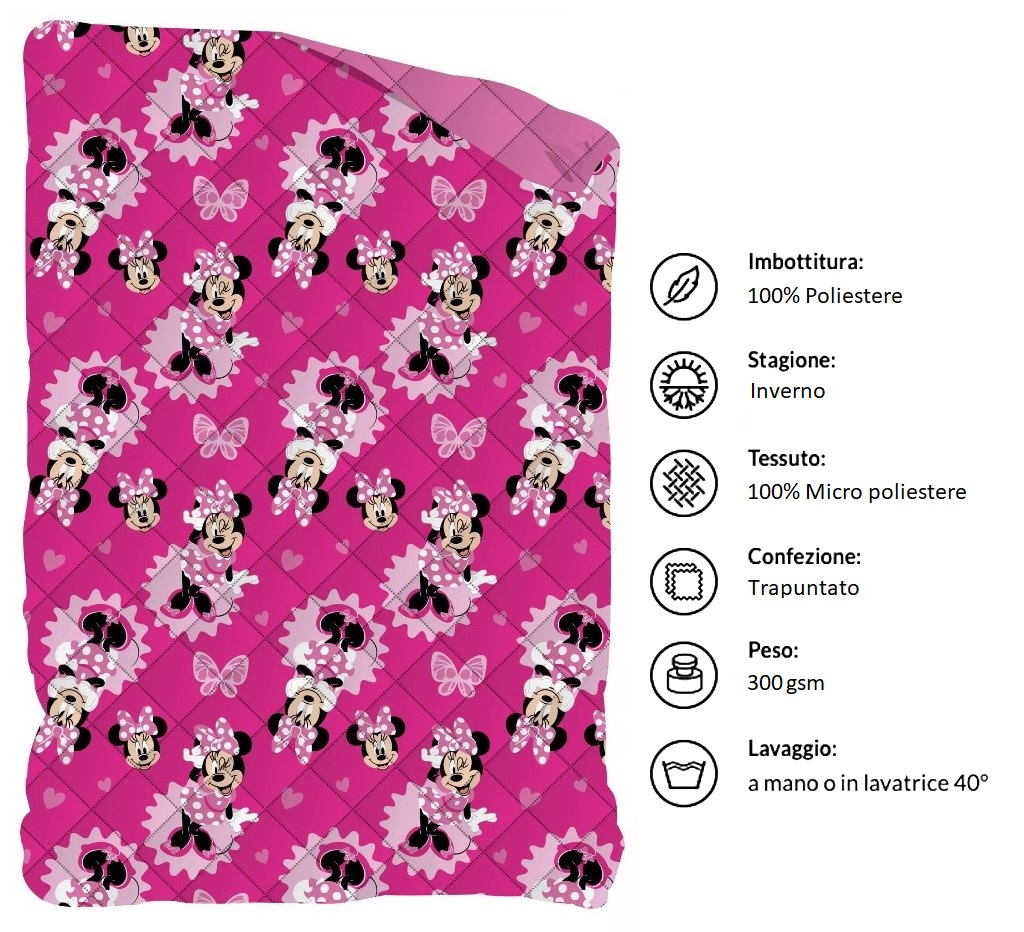Trapunta Invernale Minnie DISNEY Piumone 300 Gsm Letto Singolo 170x260 CM - Min1465