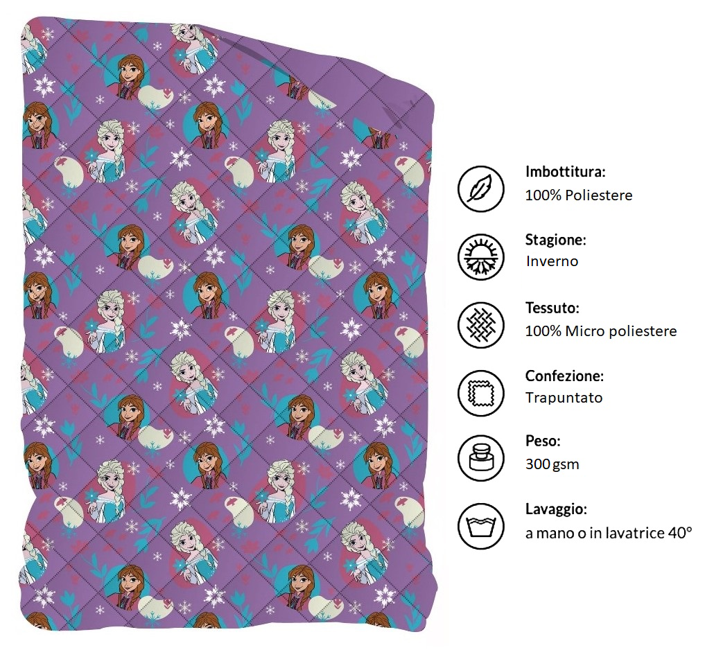 Trapunta Invernale Frozen DISNEY Piumone 300 Gsm Letto Singolo 170x260 CM - Fro1469