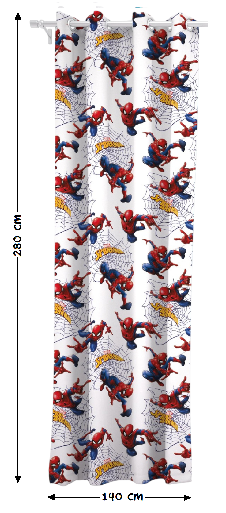 Tenda Velata Cameretta Spiderman MARVEL 140 X 280 CM Pannello Singolo con Anelli - Spm-1658