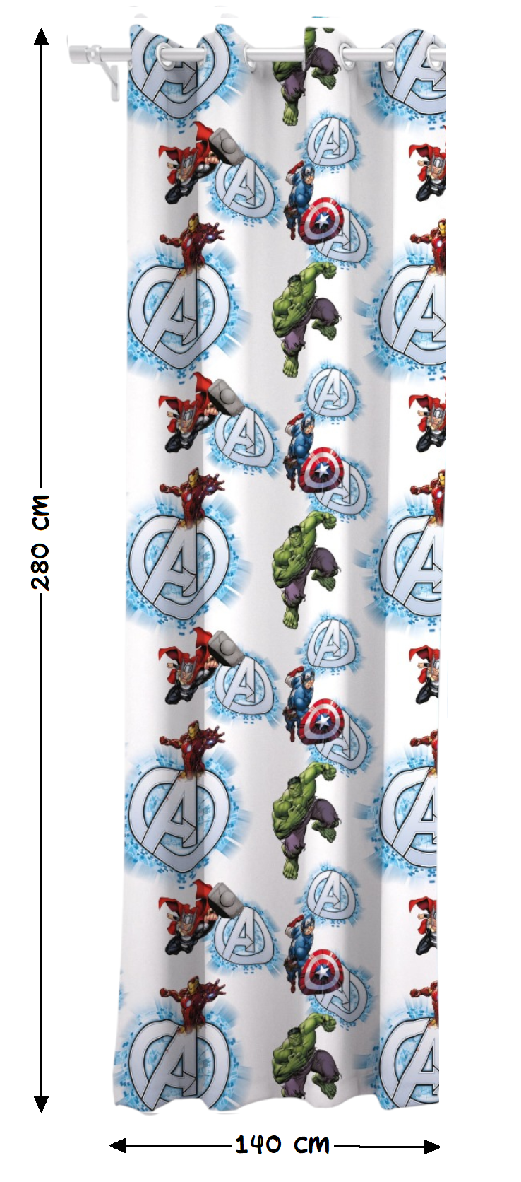 Tenda Velata Cameretta Avengers MARVEL 140 X 280 CM Pannello Singolo con Anelli - Ave-1656