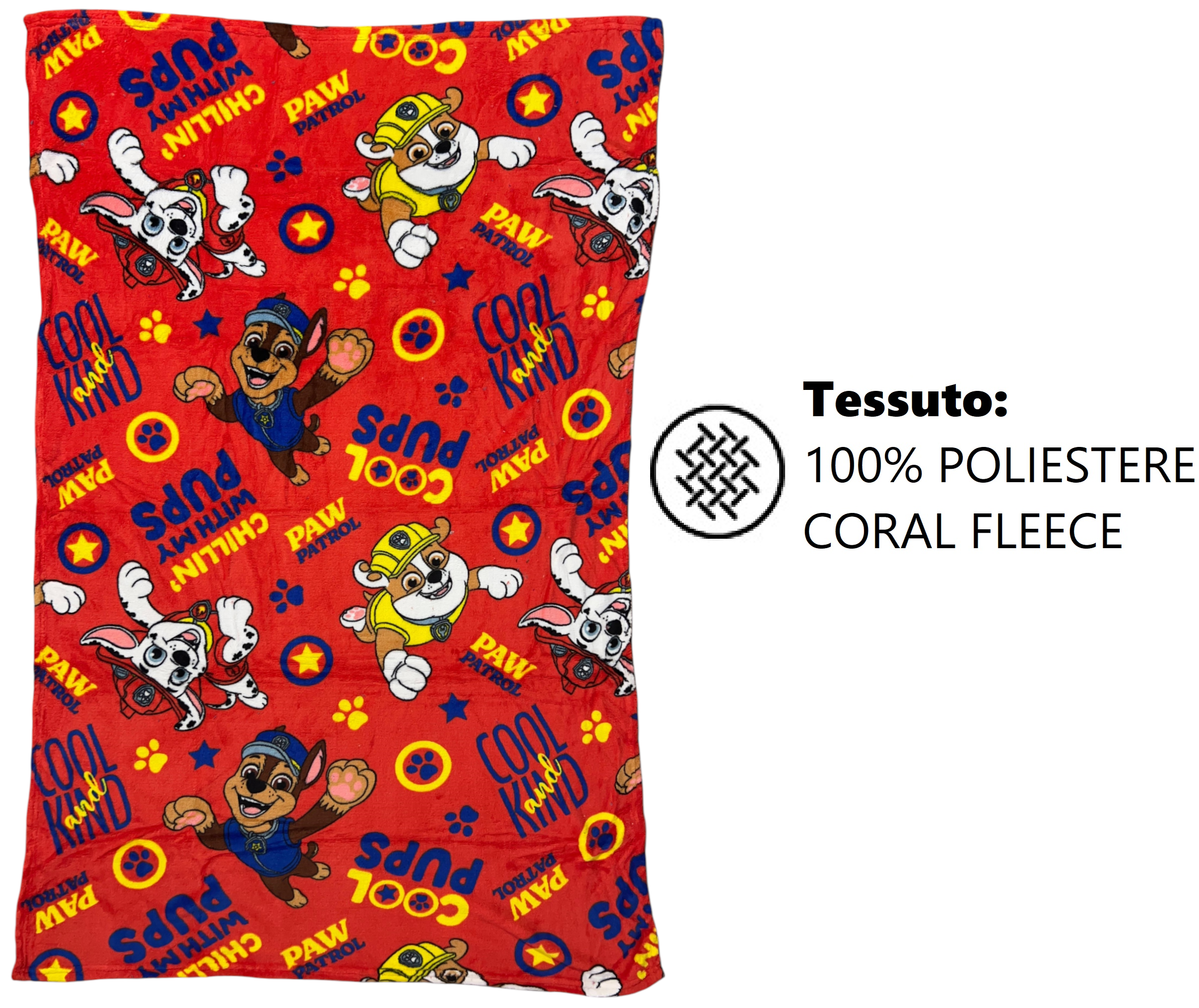 Plaid Paw Patrol in Coral Fleece Morbida e Calda Coperta 140 X 90 CM - N13716mc