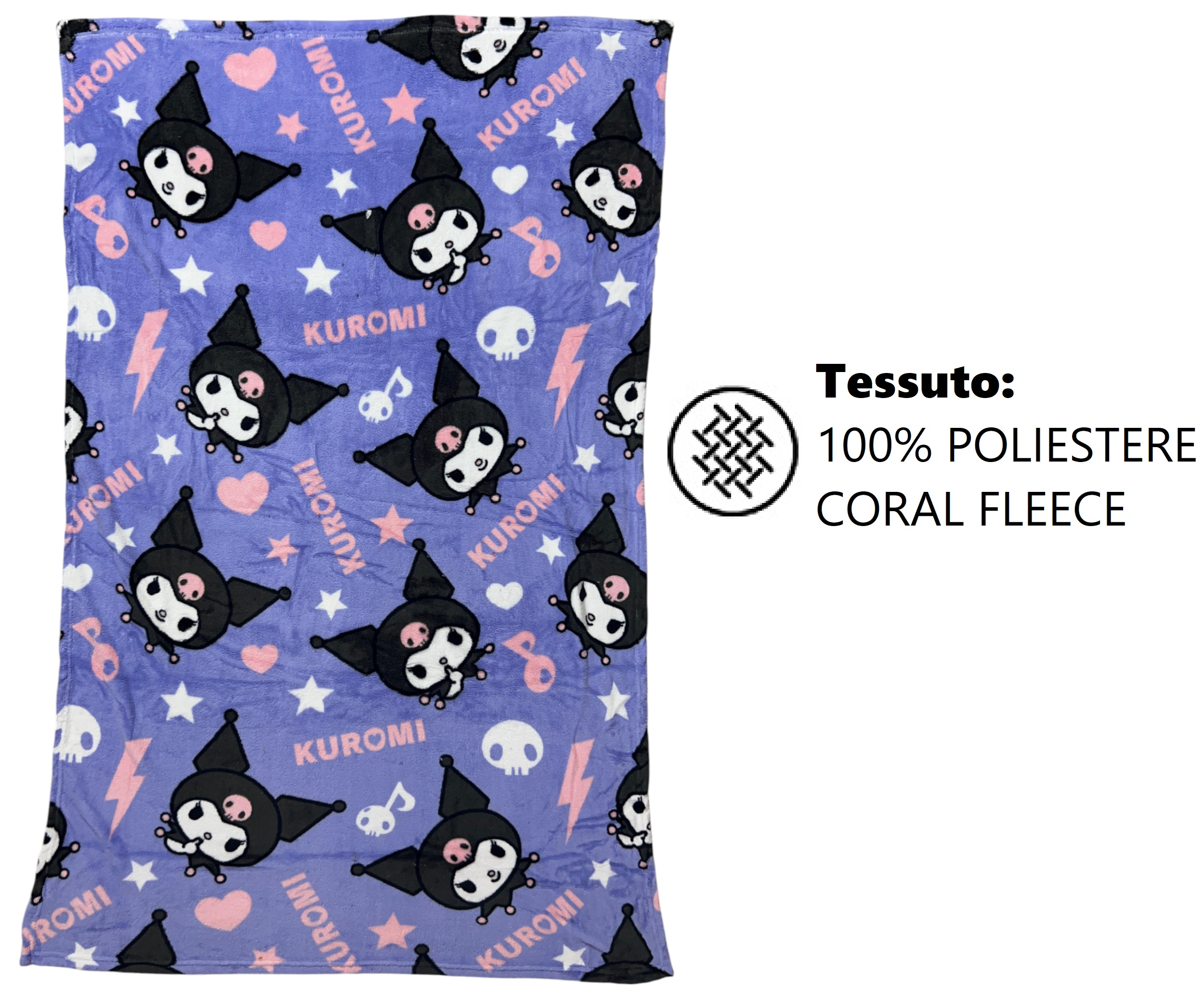 Plaid Kuromi Sanrio in Coral Fleece Morbida e Calda Coperta 140 X 90 CM - H13713mc