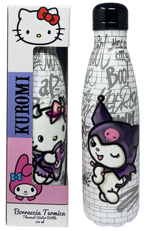 Borraccia Termica Hello Kitty e Kuromi in Acciaio Inox Bottiglia con Tappo Svitabile 500 Ml - H10247te/b