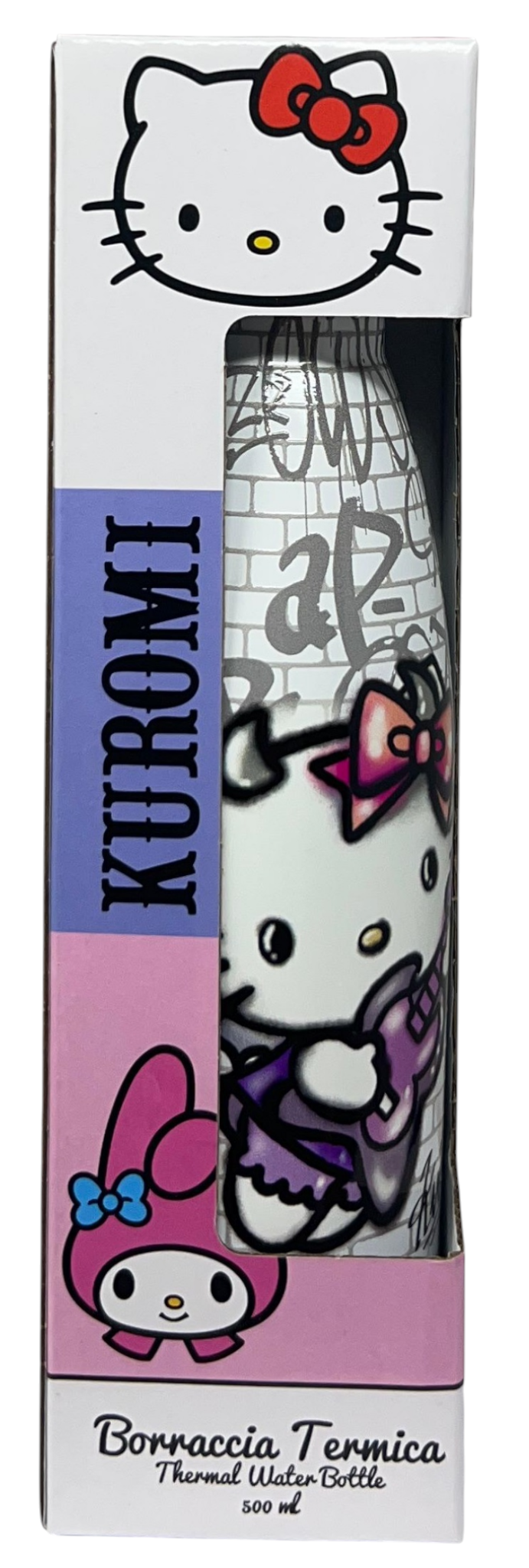 Borraccia Termica Hello Kitty e Kuromi in Acciaio Inox Bottiglia con Tappo Svitabile 500 Ml - H10247te/b