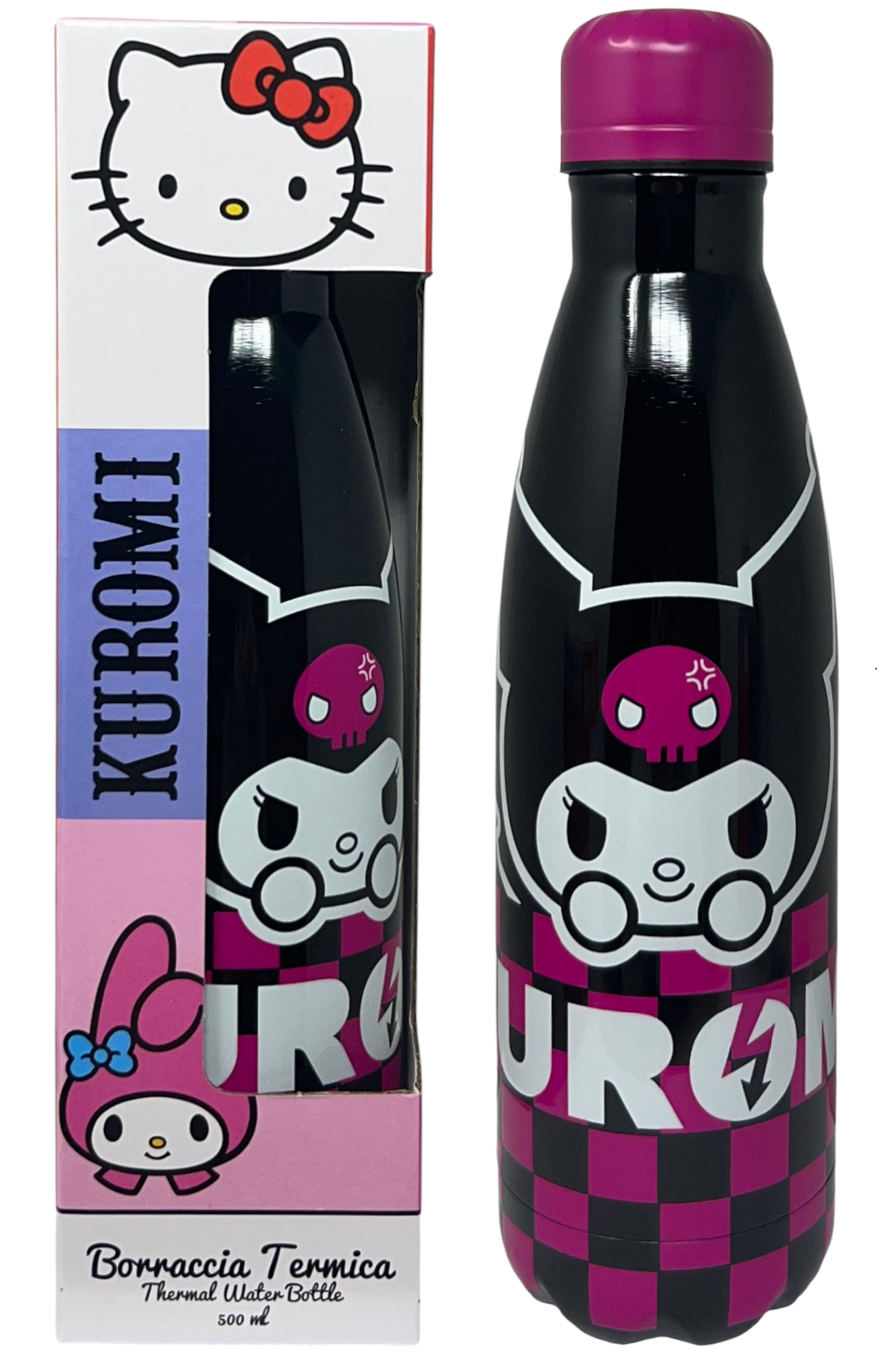 Borraccia Termica Kuromi Sanrio in Acciaio Inox Bottiglia con Tappo Svitabile 500 Ml - H10247te/n