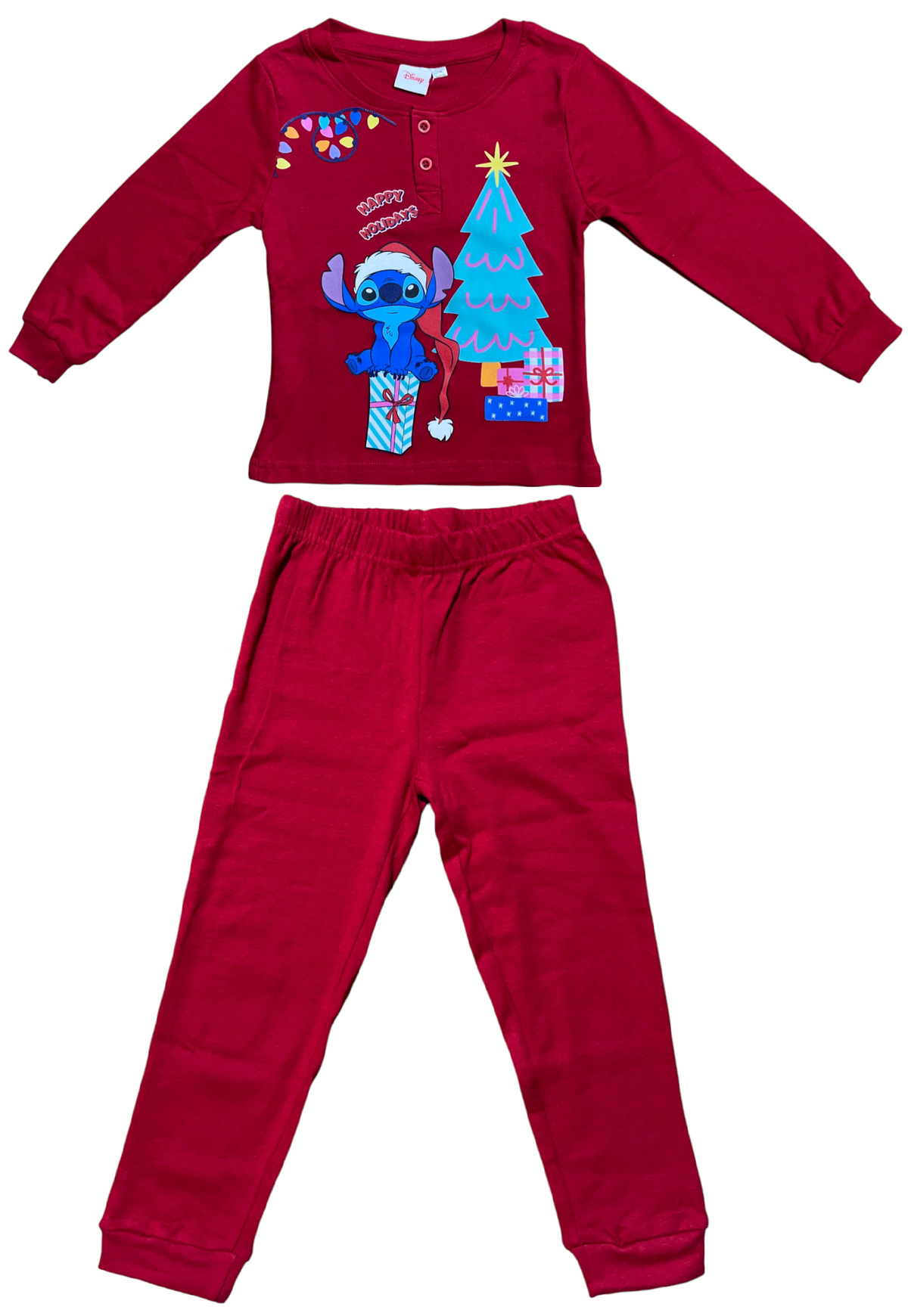 Pigiama Natalizio Stitch DISNEY Completo in 100% Caldo Cotone Bambino - Sti2007