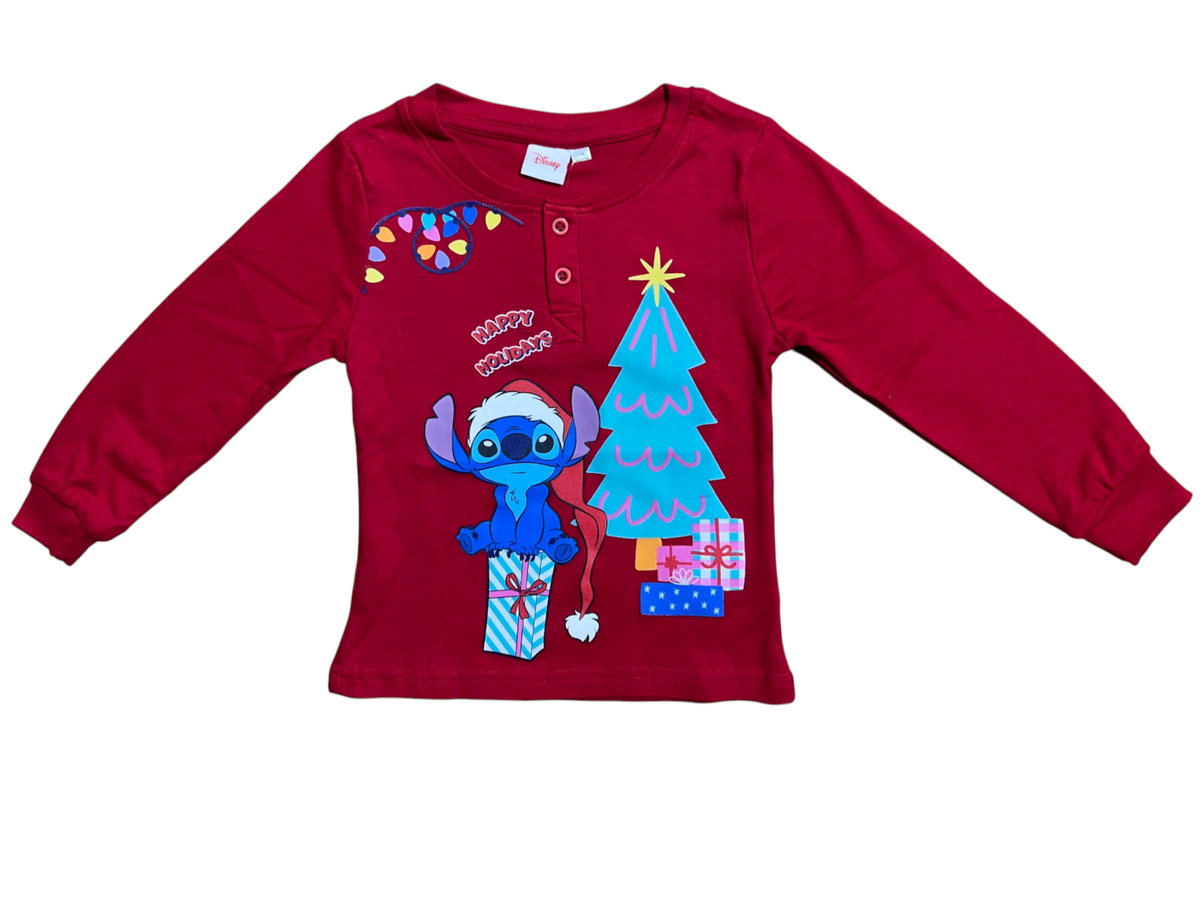 Pigiama Natalizio Stitch DISNEY Completo in 100% Caldo Cotone Bambino - Sti2007