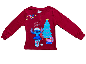 Pigiama Natalizio Stitch DISNEY Completo in 100% Caldo Cotone Bambino - Sti2007