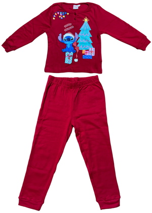 Pigiama Natalizio Stitch DISNEY Completo in 100% Caldo Cotone Bambina - Sti2005