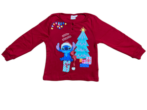 Pigiama Natalizio Stitch DISNEY Completo in 100% Caldo Cotone Bambina - Sti2005