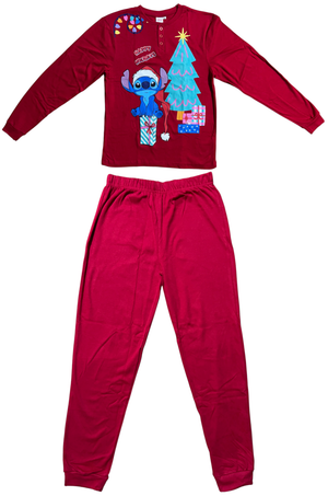 Pigiama Natalizio Stitch DISNEY Completo in 100% Caldo Cotone Uomo - Sti2006