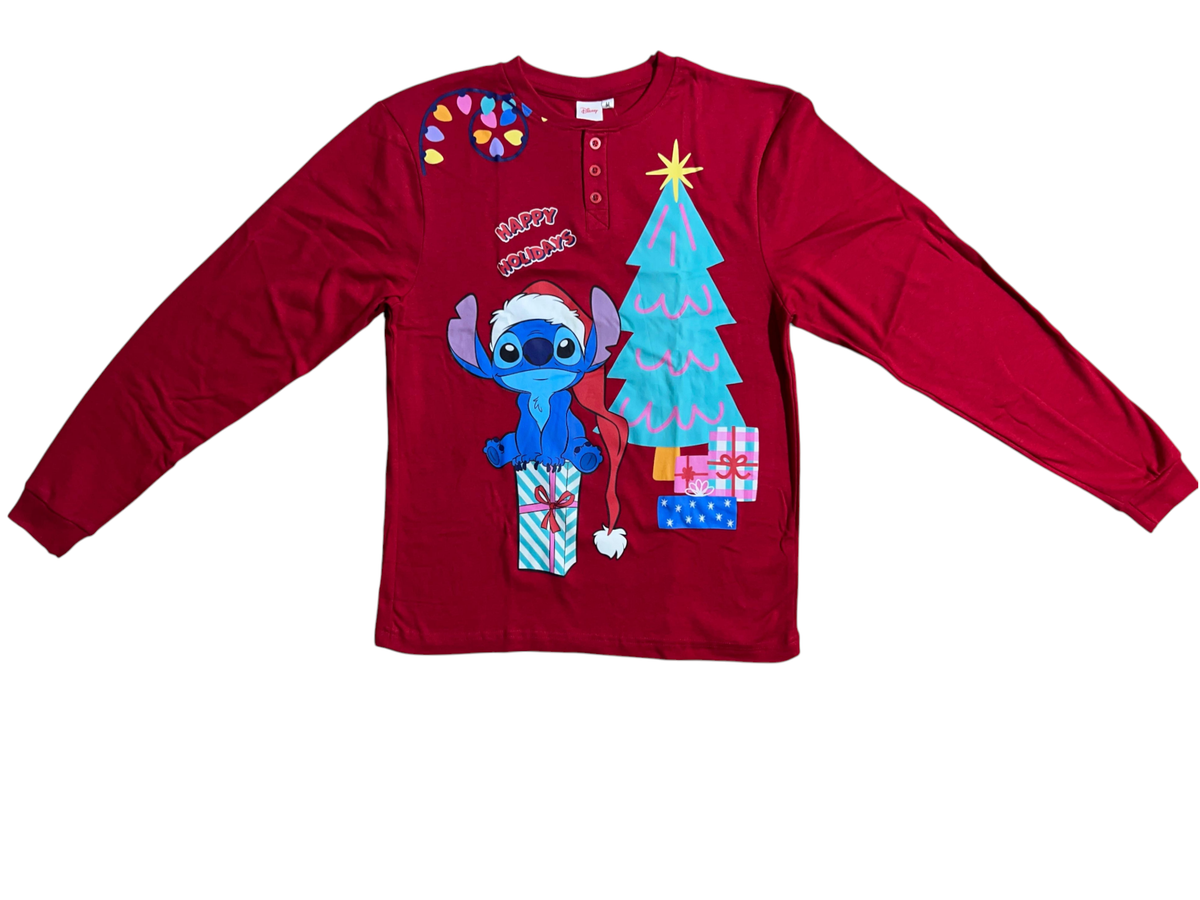 Pigiama Natalizio Stitch DISNEY Completo in 100% Caldo Cotone Uomo - Sti2006