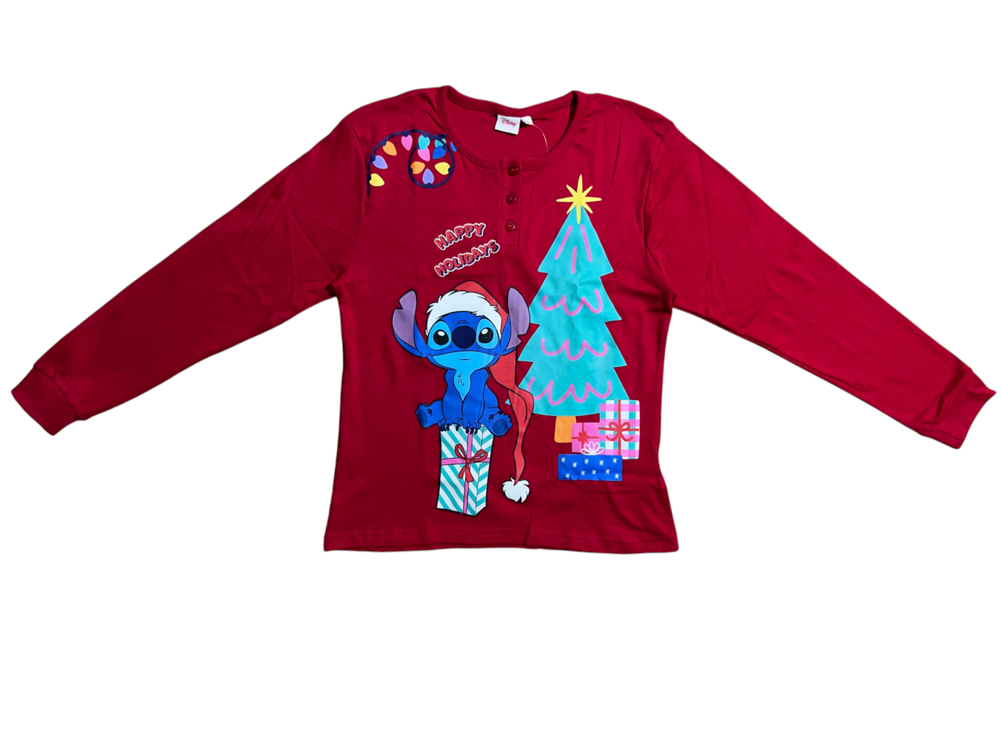 Pigiama Natalizio Stitch DISNEY Completo in 100% Caldo Cotone Donna - Sti2008