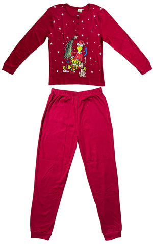 Pigiama Natalizio Grinch Completo in 100% Caldo Cotone Donna - Gri1906