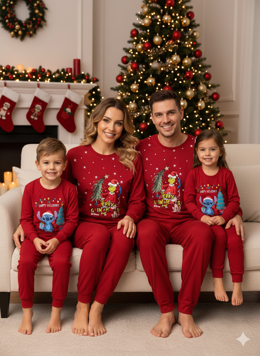 Pigiama Natalizio Grinch Completo in 100% Caldo Cotone Donna - Gri1906