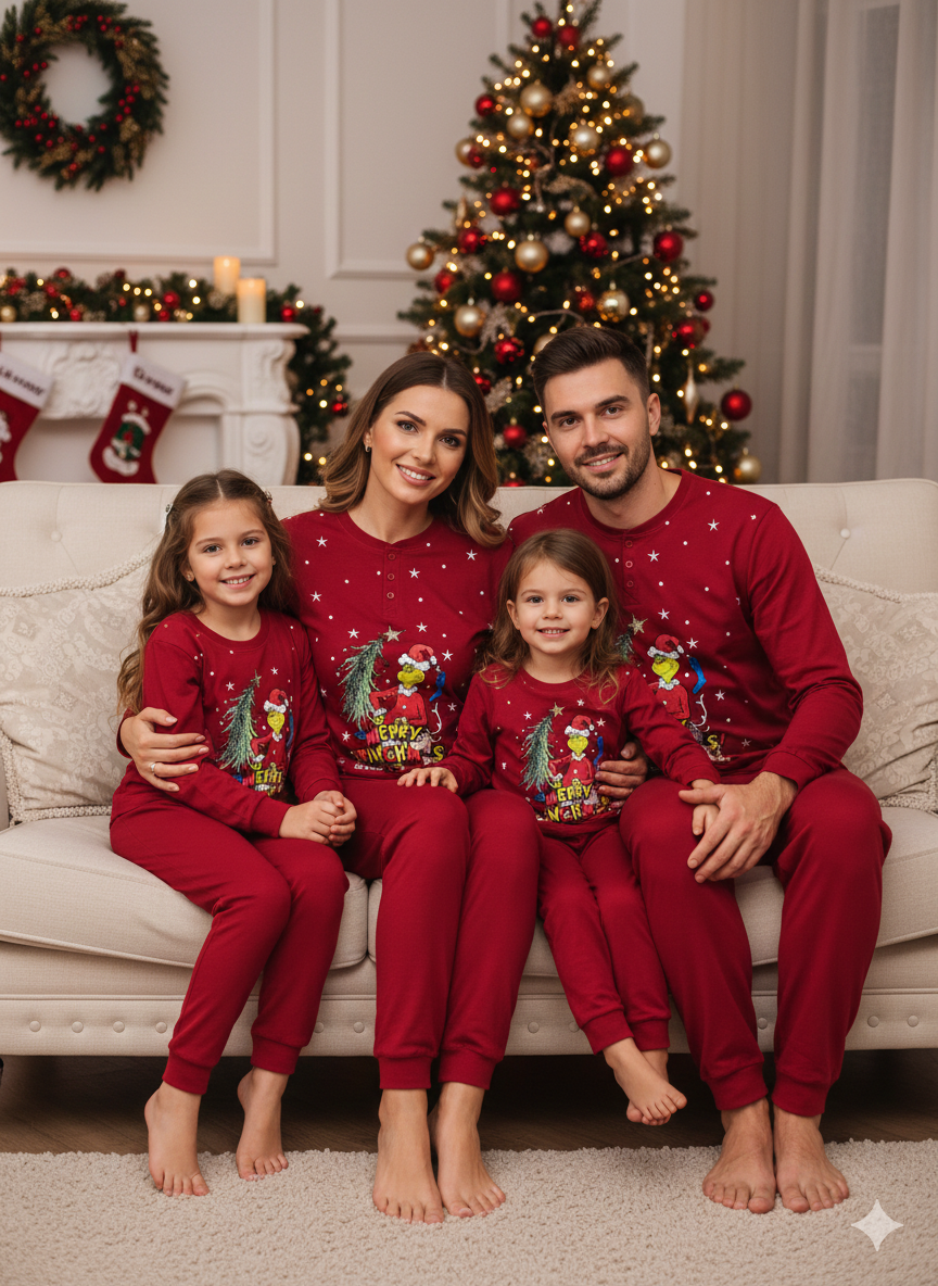 Pigiama Natalizio Grinch Completo in 100% Caldo Cotone Donna - Gri1906