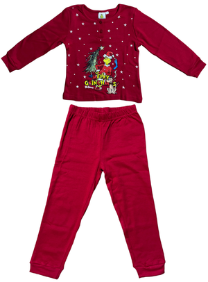 Pigiama Natalizio Grinch Completo in 100% Caldo Cotone Bambina - Gri1905