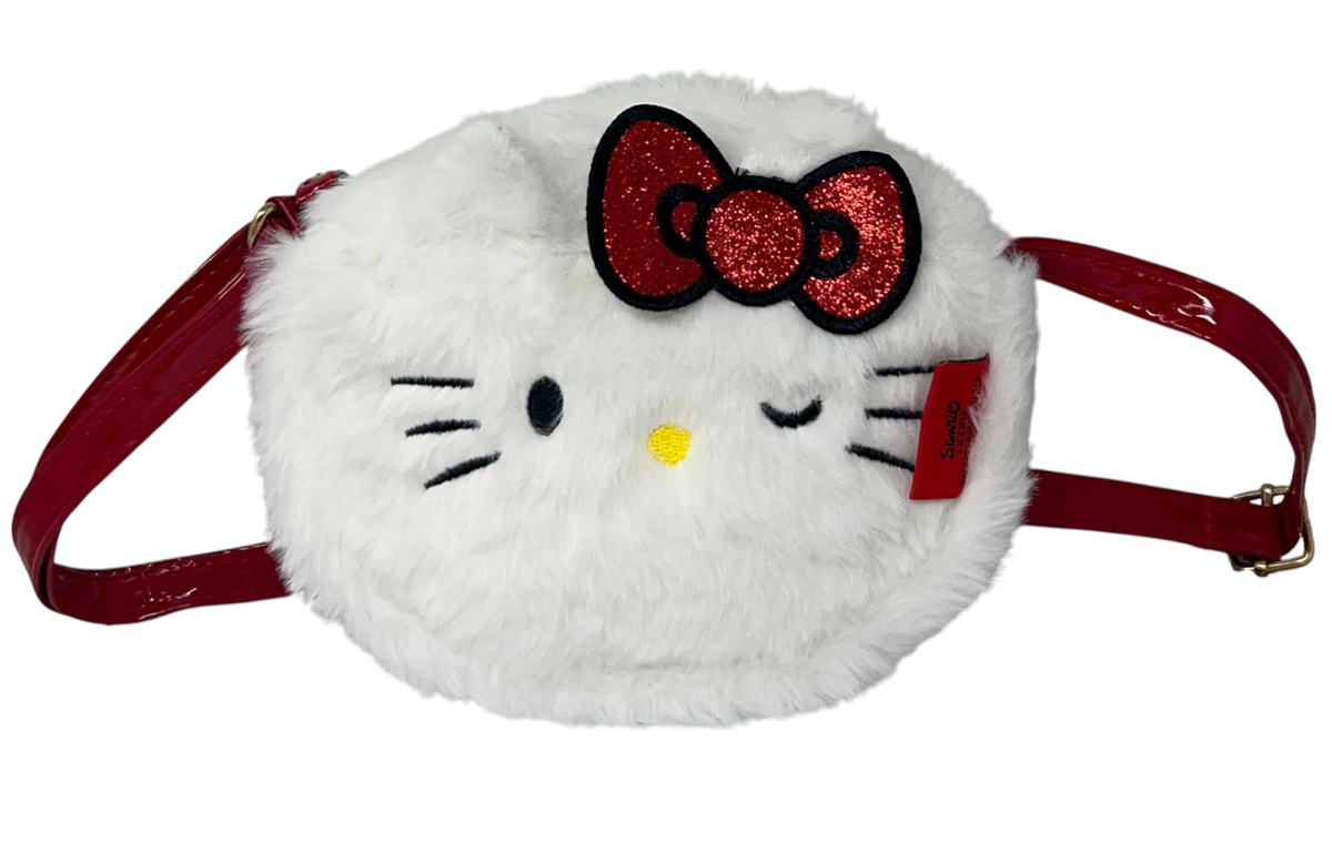 Borsa Passeggio Hello Kitty Sanrio in Peluche con Tracolla Dettaglio Glitterato - H13921mc