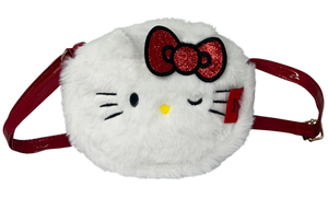 Borsa Passeggio Hello Kitty Sanrio in Peluche con Tracolla Dettaglio Glitterato - H13921mc